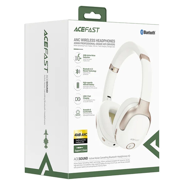 ACEFAST H2 active noise canceling Bluetooth headphones,milky white