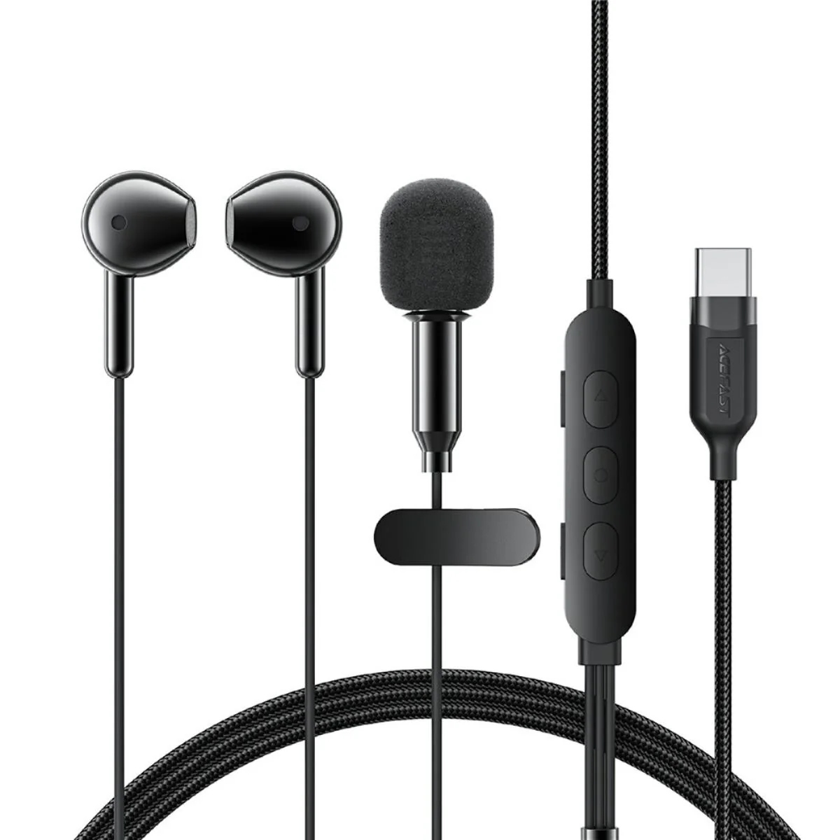 Acefast L12 USB-C semi-in-ear karaoke wired earphones,black