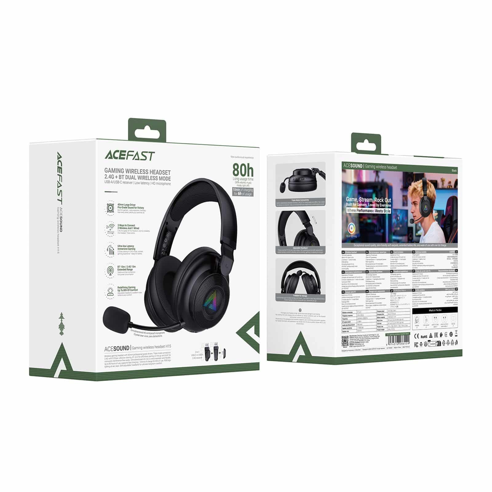 Acefast H15 gaming wireless headset,black