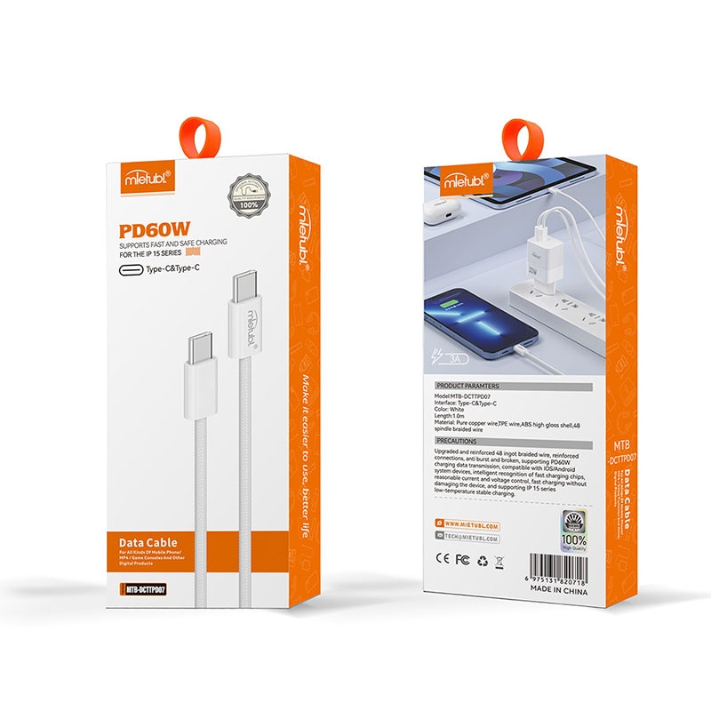 Mietubl Cable 1M PD 60W Type-C-Type-C MTB-DCTTPD07 DATA CABLE for iPhone 15 series White
