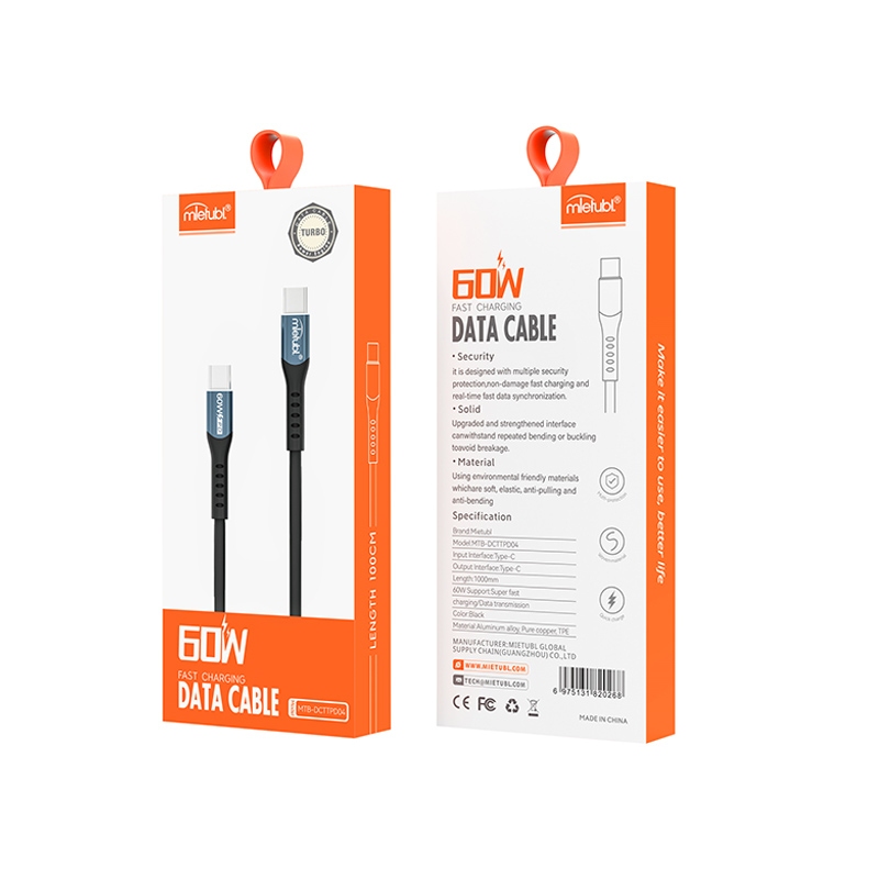 Mietubl Cable 1M 5A/60W Type-C-Type-C DCTTPD04 Aluminum alloy TPE Data cable Black