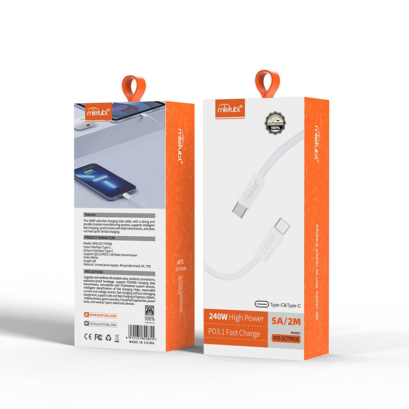 Mietubl Cable 2M PD3.1 240W Type-C-Type-C MTB-DCTTPD08 SUPER CHARGING LAPTOP DATA CABLE White