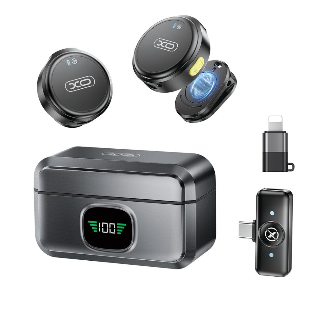 XO MC12 Wireless Noise-Cancelling Microphone with Type-C Smart Charging Case and Lightning Adapter B