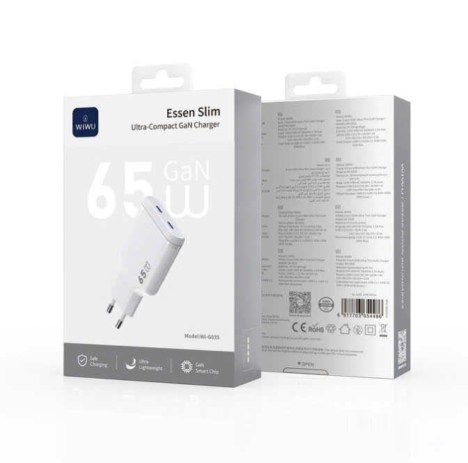 Wiwu 65W Essen Slim Ultra-Compact GaN Charger Wi-G035 White