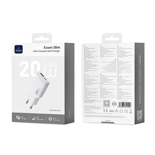 Wiwu 20W Essen Slim Ultra-Compact GaN Charger Wi-G032 White