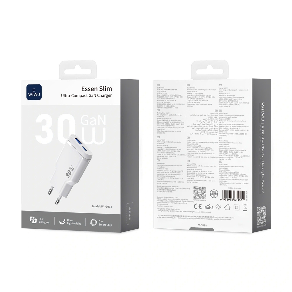 Wiwu 30W Essen Slim Ultra-Compact GaN Charger Wi-G033 White