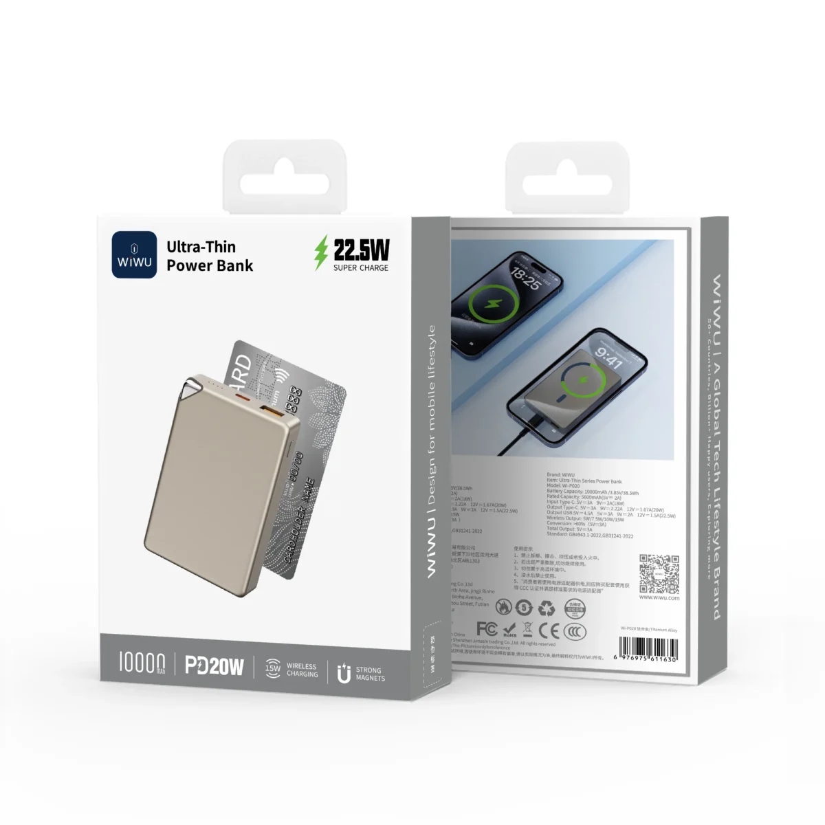 Wiwu 22.5W Ultra-Thin Series Power Bank 10000mAh Wi-P020 Grey