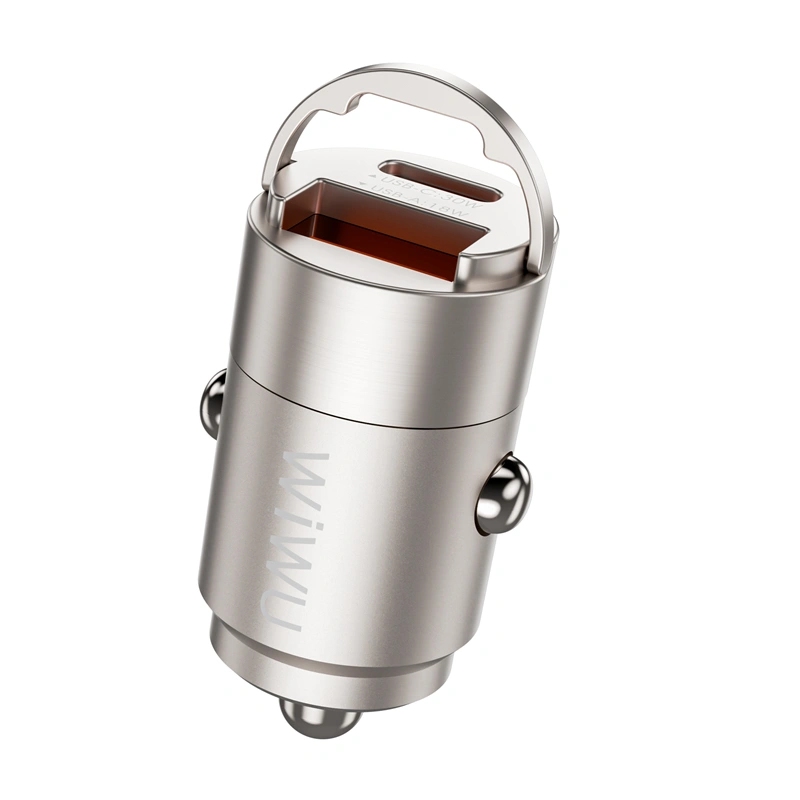 Wiwu Nano Series 30W Fast Car Charger Wi-QC028 USC-A+USB-C Titanium color