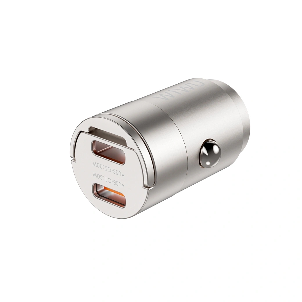 Wiwu Nano Series 30W Fast Car Charger Wi-QC029 USB-C+USB-C Titanium color