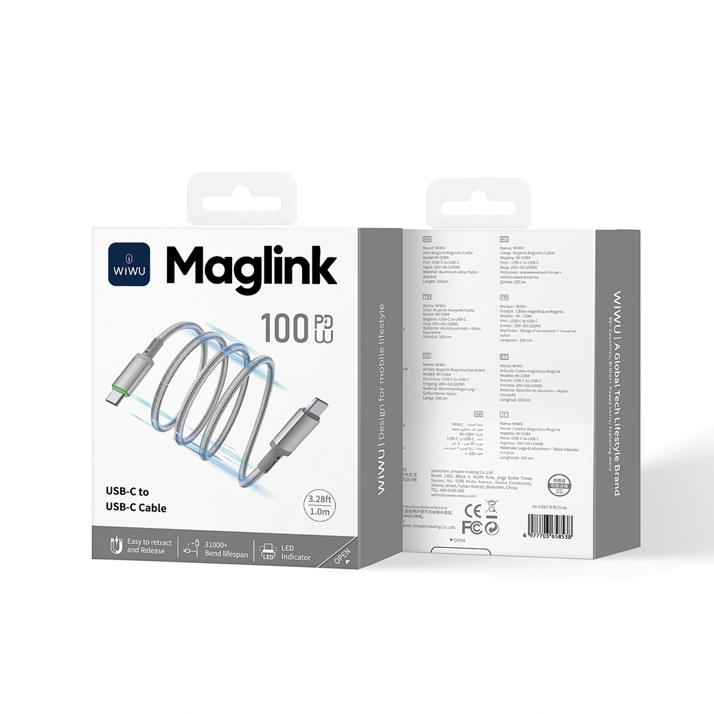 Wiwu 100W Maglink Magnetic Cable Wi-C084 C-C 1M Grey