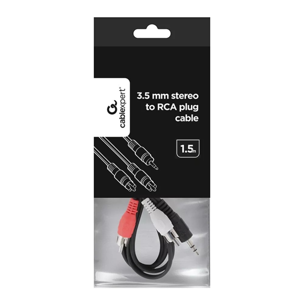 CCA-458   3.5mm stereo plug to 2 phono plugs 1.5 meter cable, Cablexpert
