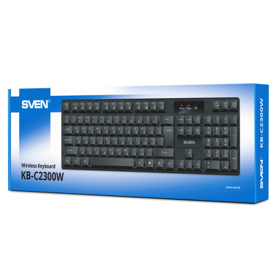 Wireless Keyboard SVEN KB-C2300W, 12 Fn keys, Splash proof, Battery indicator, 2.4Ghz, 2xAA, Black