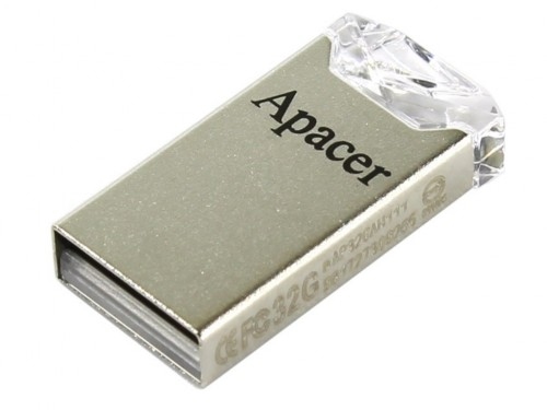 32GB USB2.0 Flash Drive Apacer 'AH111', Silver-Crystal, Super-Mini, Metal, Capless (AP32GAH111CR-1)