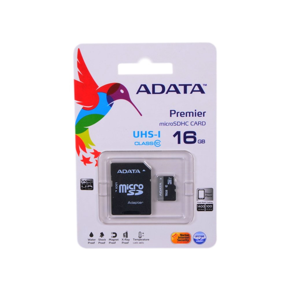 .16GB MicroSD (Class 10) UHS-I (U1) +SD adapter, ADATA Premier 'AUSDH16GUICL10-RA1' (R/W:80/10MB/s)