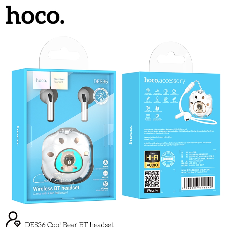 HOCO DES36 Cool Bear BT headset blue