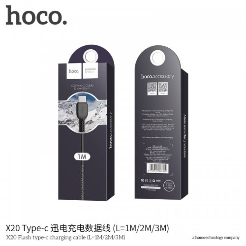 Cable HOCO X20 Flash type-c charging cable,(L=1M) black