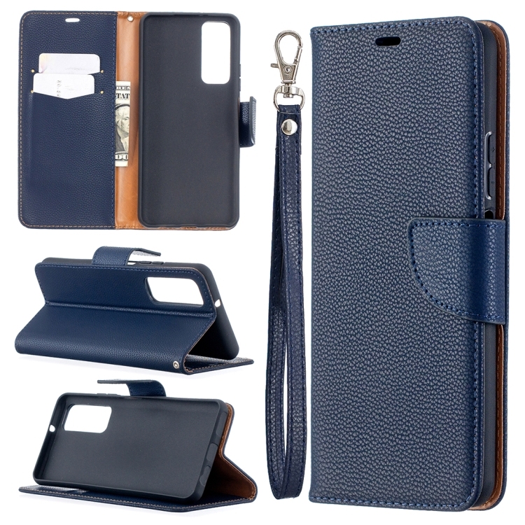 Huawei P smart 2021 / Y7a Litchi Texture Pure Color Horizontal Carte PU Piele Husa (Dark Blue)