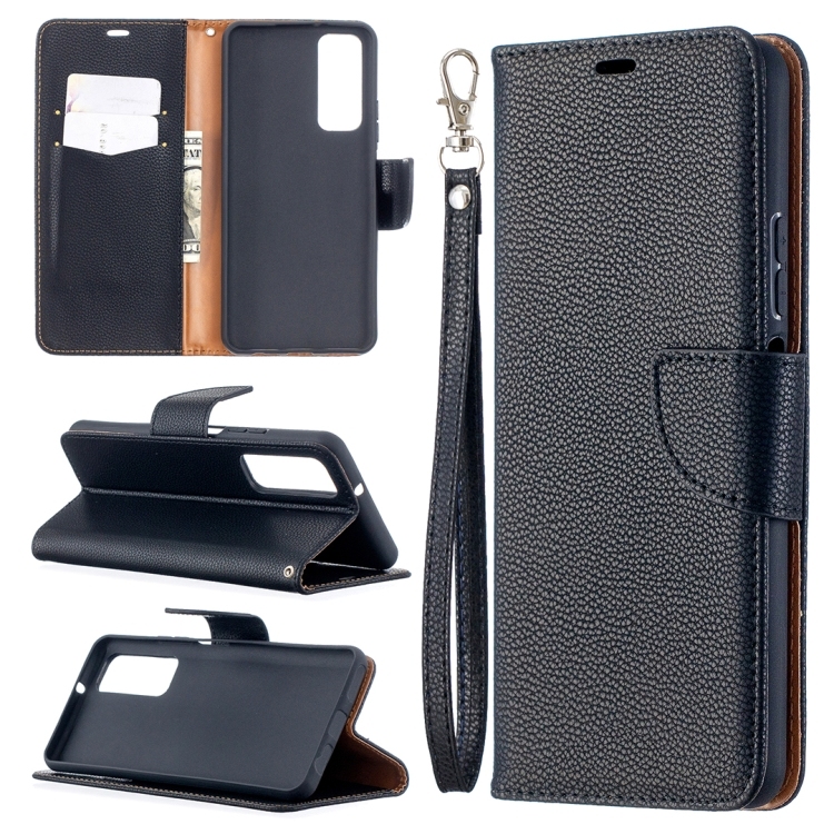 Huawei P smart 2021 / Y7a Litchi Texture Pure Color Horizontal Carte PU Piele Husa (Black)