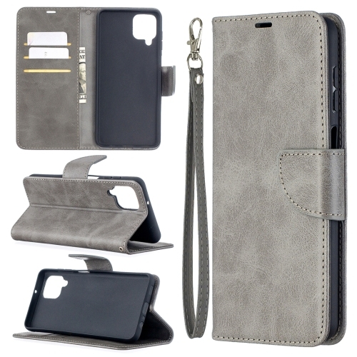 Husa Extra Samsung A12 Retro Lambskin Texture Pure Color Horizontal Carte PU Piele(Grey)