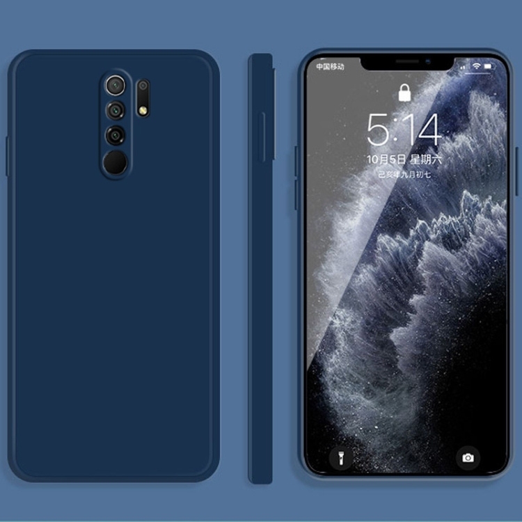 Husa p/u Xiaomi Redmi 9 Solid Color Imitation Liquid Silicone Straight Edge (Blue)