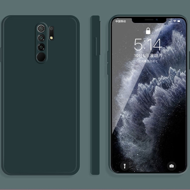 Husa p/u Xiaomi Redmi 9 Solid Color Imitation Liquid Silicone Straight Edge (Dark Green)