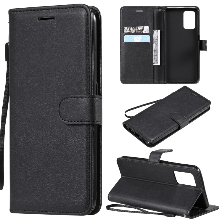 OPPO F19 / A74 4G Solid Color Horizontal Carte Protective Piele Husa (Black)