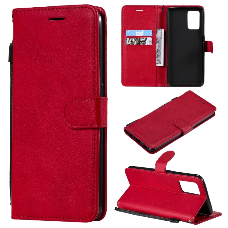 OPPO F19 / A74 4G Solid Color Horizontal Carte Protective Piele Husa (Red)