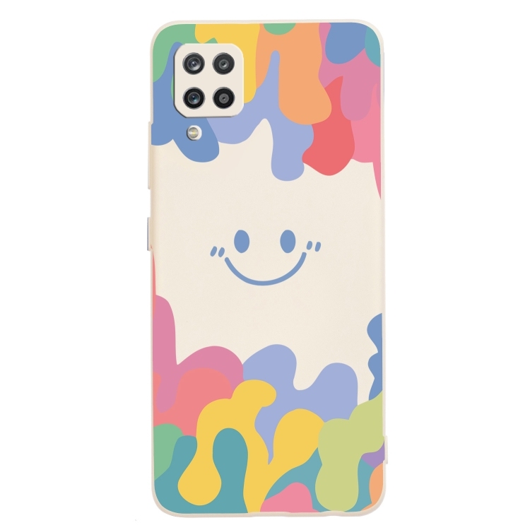 Husa p/u Samsung Galaxy A12 5G Painted Smiley Face Pattern Liquid Silicone Shockproof (White)