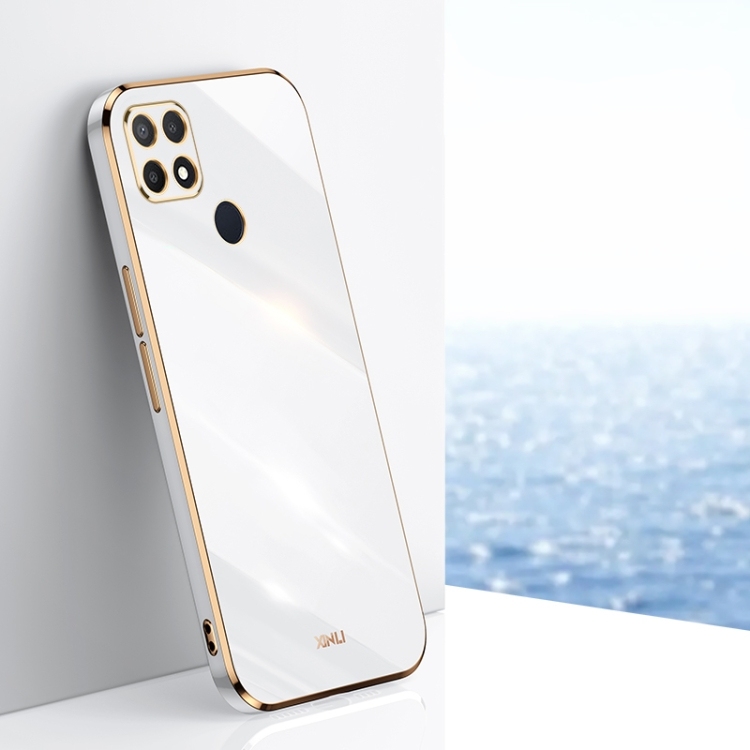 OPPO A15 XINLI Straight 6D Plating Gold Edge Shockproof Husa (White)
