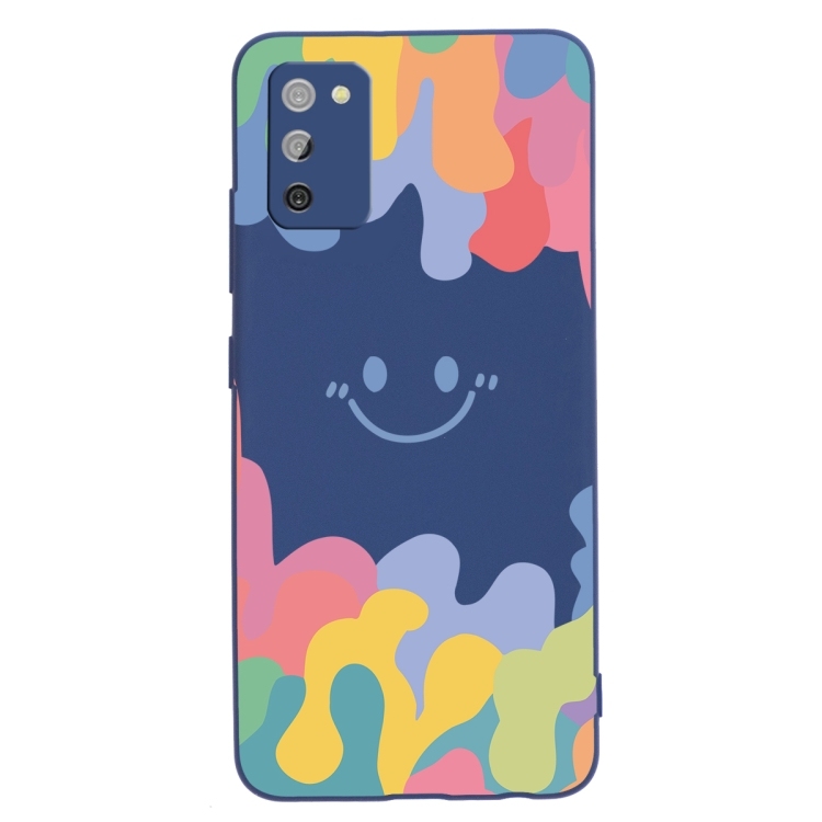 Husa p/u Samsung A02s EU Version Painted Smiley Face Pattern Liquid Silicone Shockproof (Dark Blue)