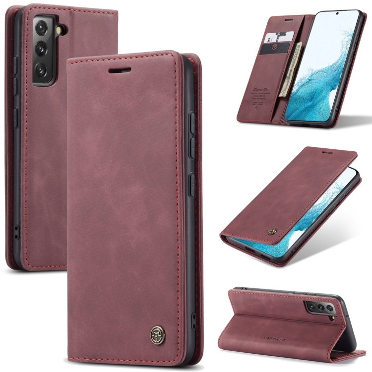 Samsung Galaxy S22 CaseMe 013 Multifunctional Carte Piele Phone Husa (Wine Red)