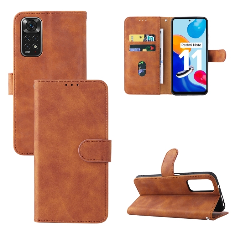 Xiaomi Redmi Note 11 / Note 11S Global Skin Feel Magnetic Buckle Piele Phone Husa (Brown)