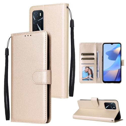 OPPO A16 3 Card Slots Multifunctional Piele Husa (Gold)