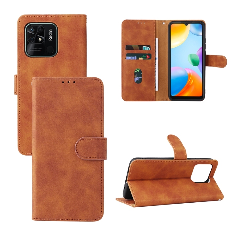 Husa p/u Xiaomi Redmi 10C Skin Feel Magnetic Carte Piele (Brown)