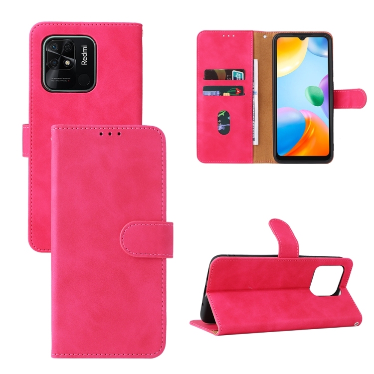 Husa p/u Xiaomi Redmi 10C Skin Feel Magnetic Carte Piele (Rose Red)