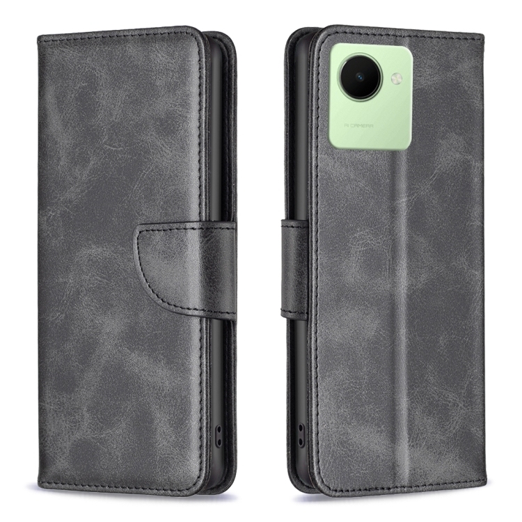 Realme C30 Lambskin Texture Leather Phone Husa(Black)