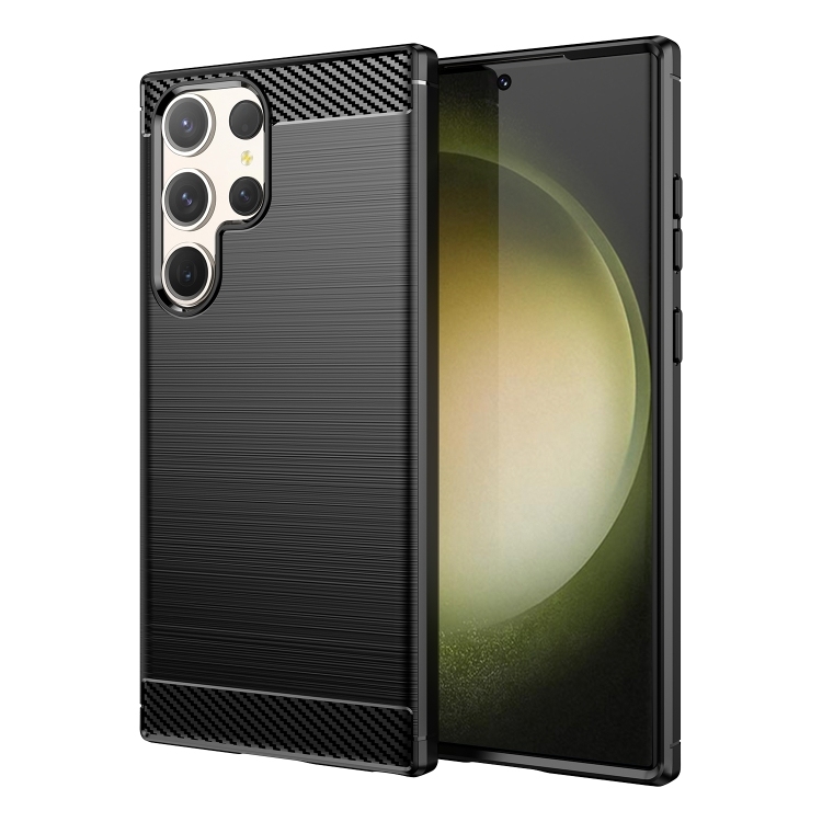 Samsung S23 Ultra 5G Brushed Texture Carbon Fiber TPU Husa (Black)