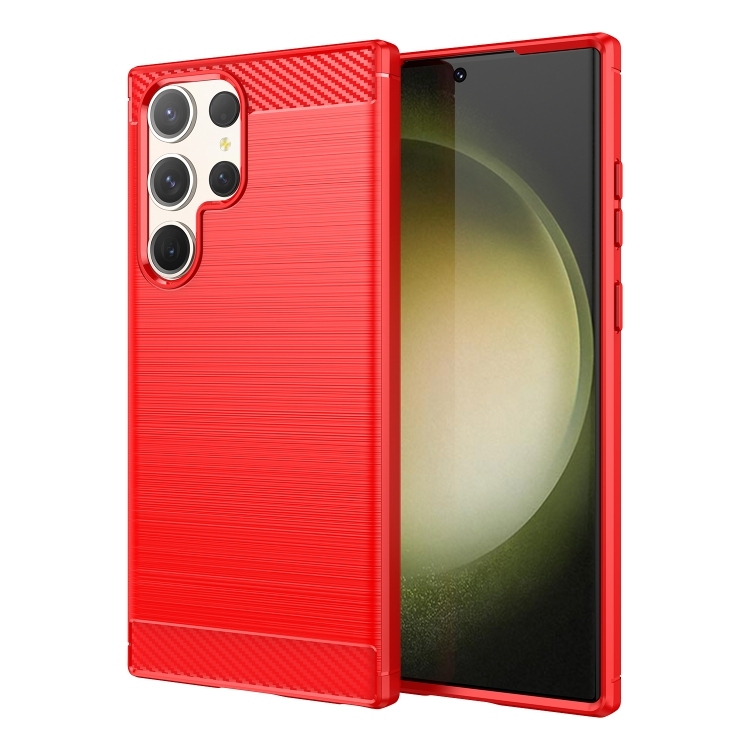 Samsung S23 Ultra 5G Brushed Texture Carbon Fiber TPU Husa (Red)