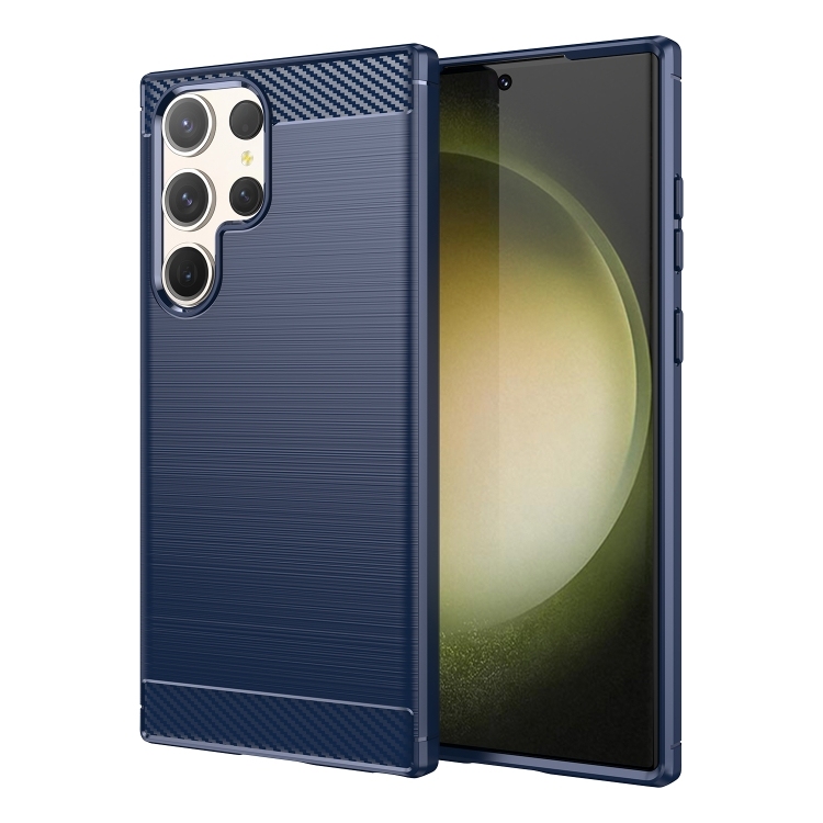 Samsung S23 Ultra 5G Brushed Texture Carbon Fiber TPU Husa (Blue)