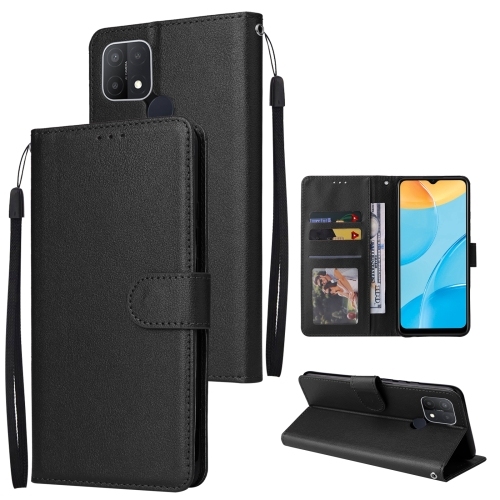 OPPO A15 / A15s / A35 Multifunctional Carte Piele Husa with Three Card Slot (Black)