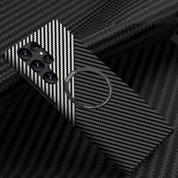 Samsung S23 Ultra 5G Carbon Fiber Texture MagSafe Magnetic Husa (Black Silver)