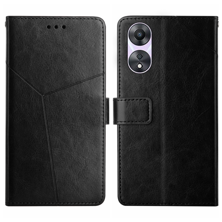 OPPO A58 5G/A78 5G HT01 Y-shaped Pattern Carte Piele Phone Husa (Black)