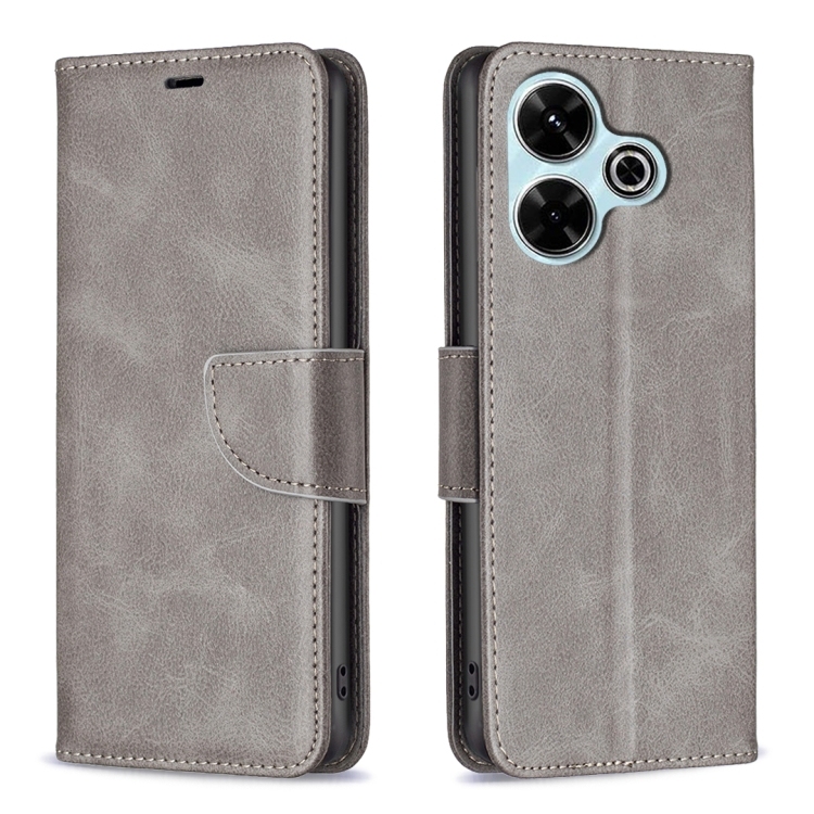 Xiaomi Poco M6 4G / Redmi 13 4G Lambskin Texture Pure Color Carte Piele Phone Husa (Grey)