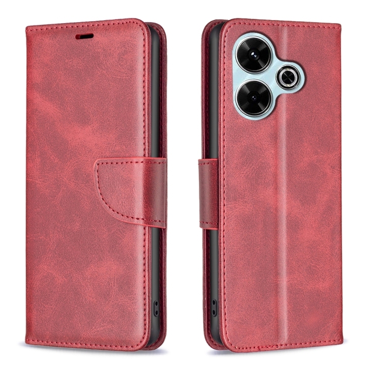 Xiaomi Poco M6 4G / Redmi 13 4G Lambskin Texture Pure Color Carte Piele Phone Husa (Red)
