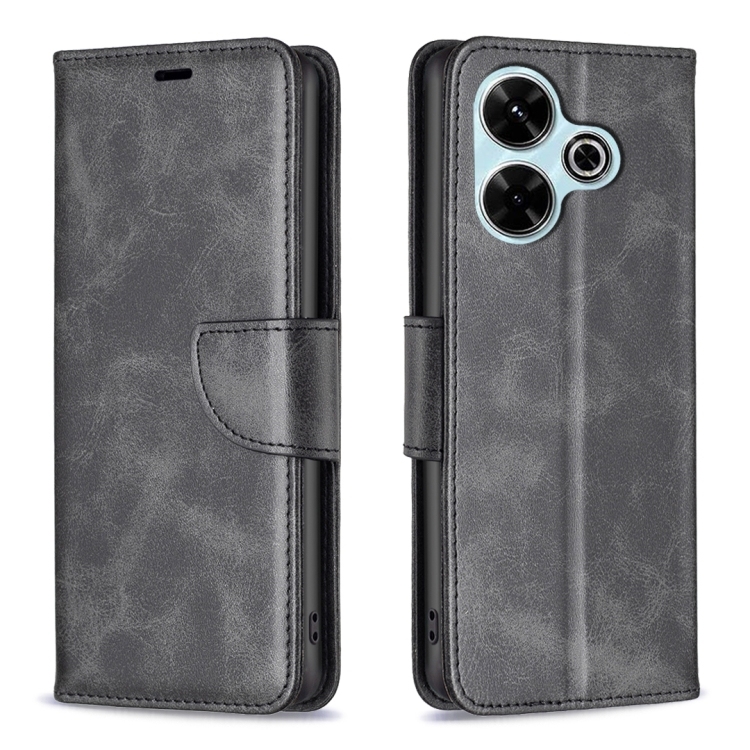Xiaomi Poco M6 4G / Redmi 13 4G Lambskin Texture Pure Color Carte Piele Phone Husa (Black)