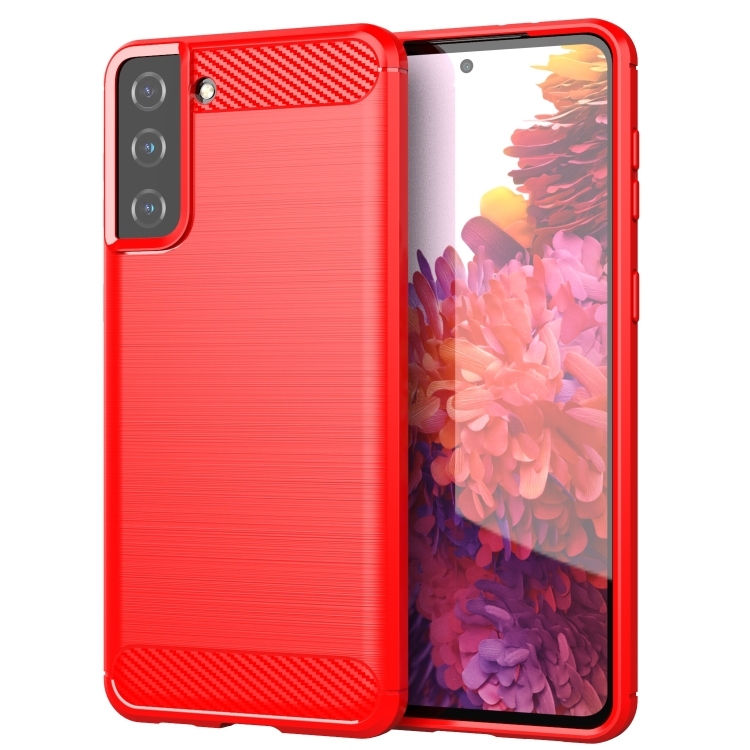 Husa p/u Samsung S21+ Brushed Texture Carbon Fiber TPU Phone Case ( Red)