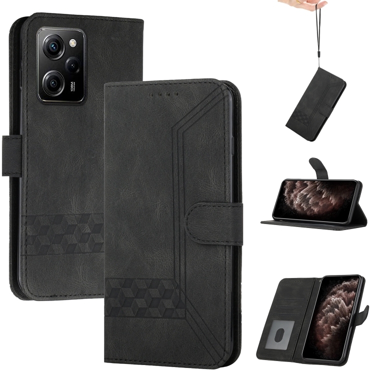 Husa p/u Xiaomi Poco X5 Pro Cubic Skin Feel Carte Piele Phone (Black)