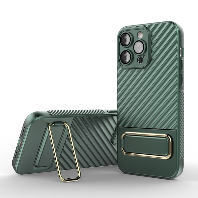 iPhone 14 Pro Max Wavy Textured Magsafe Magnetic Husa with Lens Film (Green)