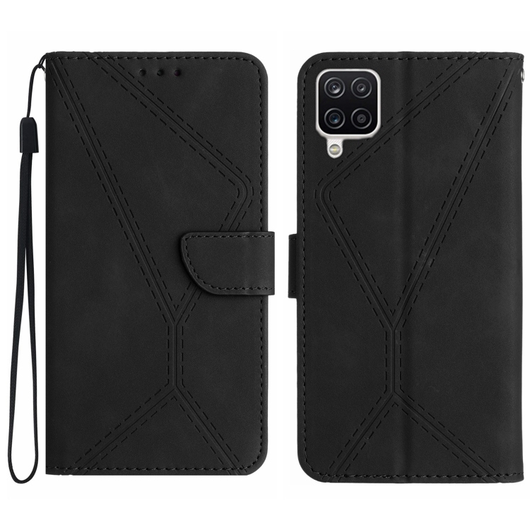 Samsung A22 4G Stitching Embossed Piele Husa (Black)