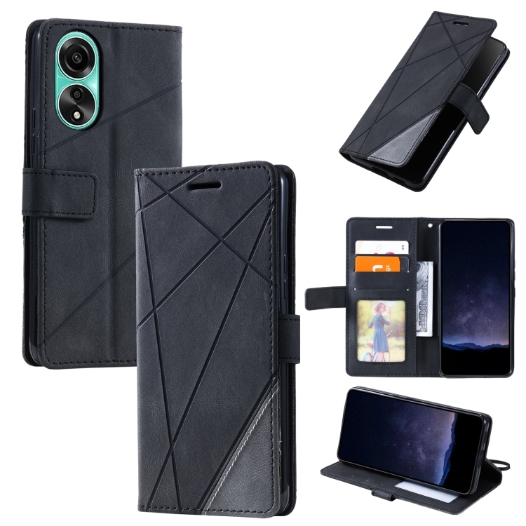 OPPO A78 4G Skin Feel Splicing Piele Phone Husa (Black)